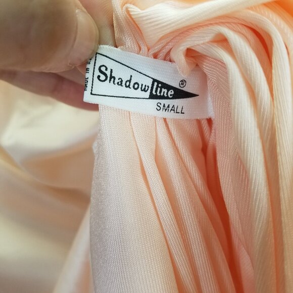 Vintage Shadowline Night Gown Sz S Maxi Peach Pink Nylon Puffy Flower USA NEW - Picture 13 of 16